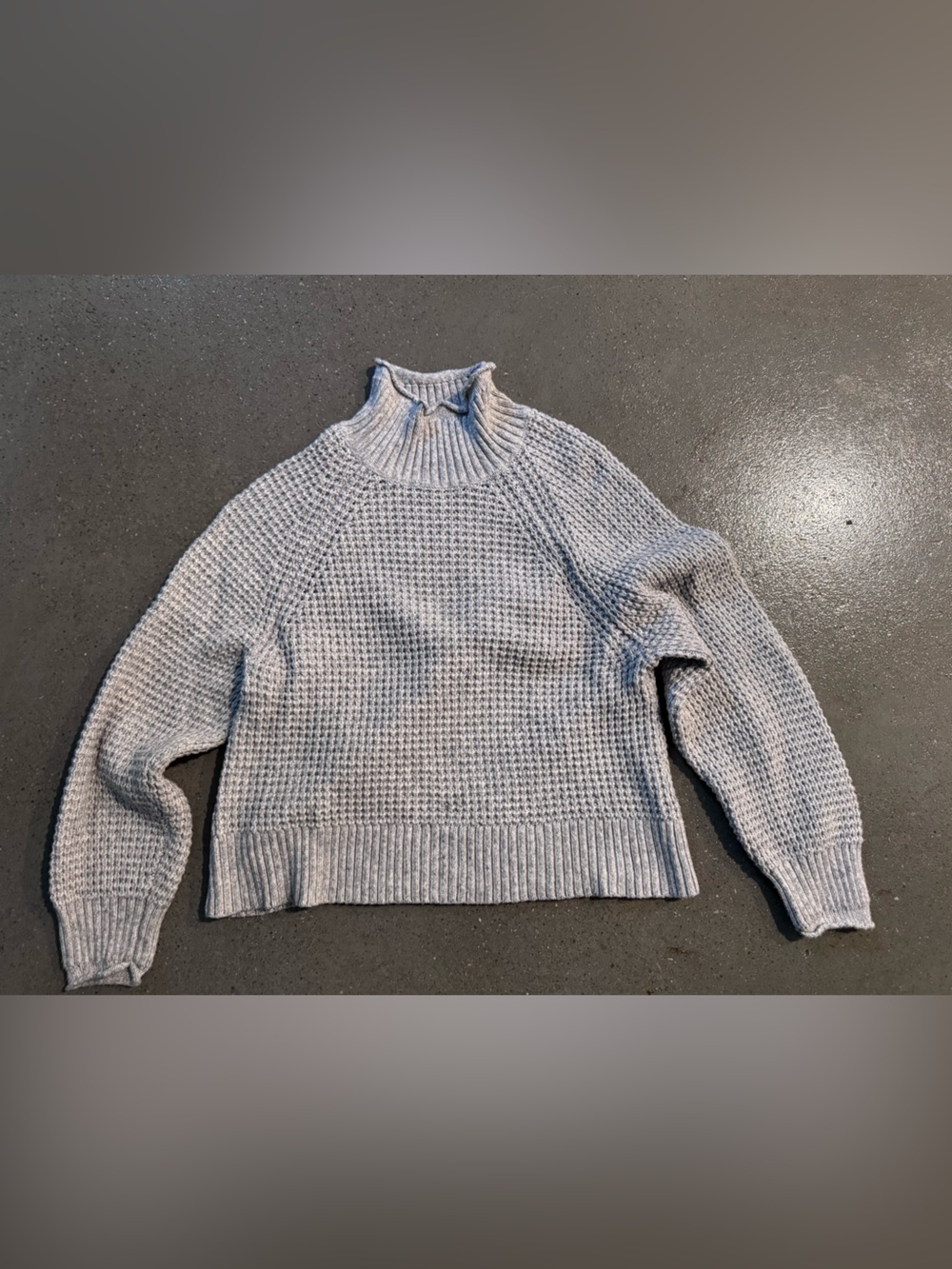 American Eagle Casual Waffle Knit Mock Neck Sweater - Light Gray